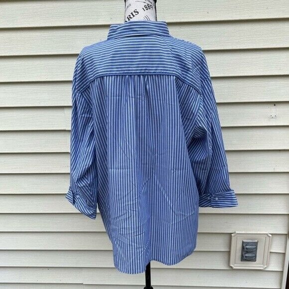Dress Barn wrinkle resistant blue and white pin striped button up blouse - Picture 2 of 9